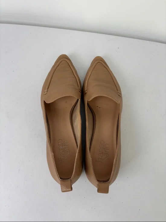 👗 Franco Sarto Susie Tan Leather Pointed Toe Loafers w silver detail heels - Picture 4 of 8